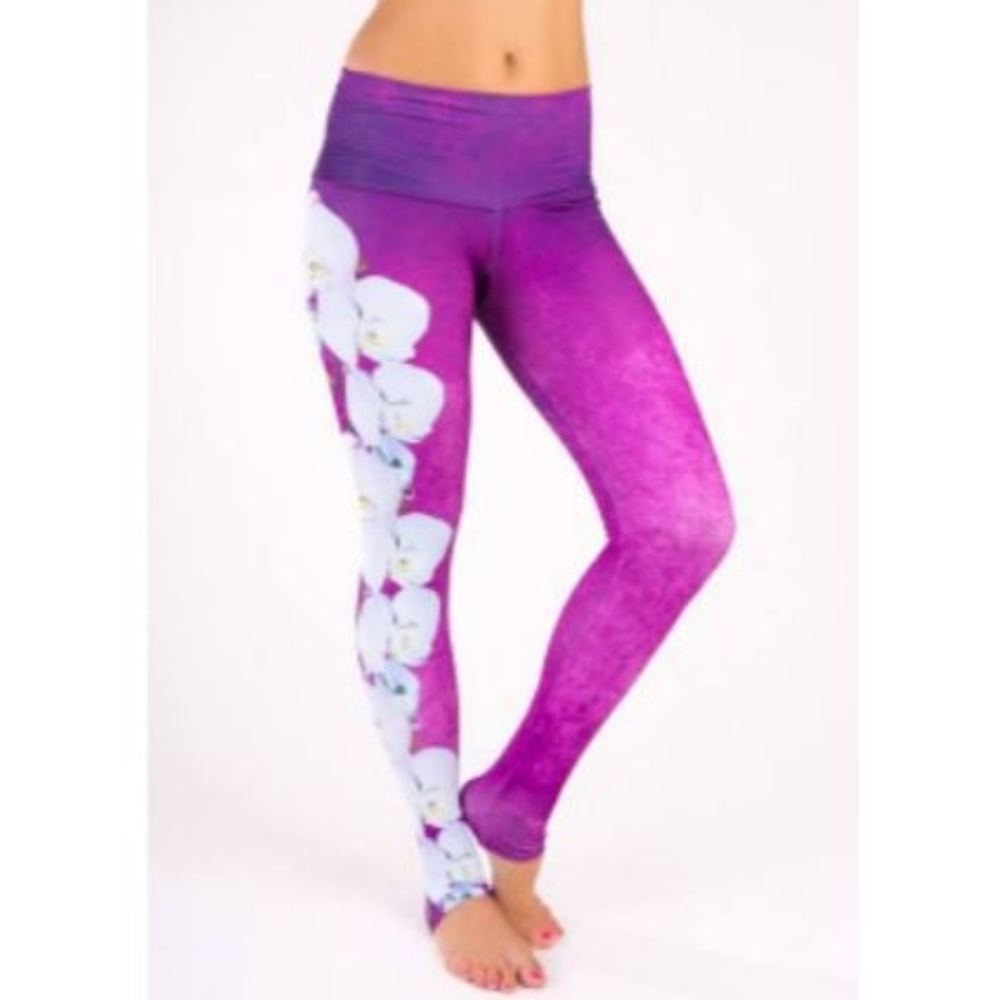 Noli Leggings Purple Floral Yoga Activewear Gym Athletic Slimming High Rise Sz S